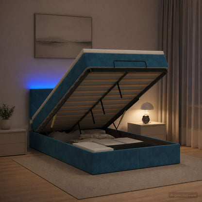 Letto Ottomano con Materasso e LED Blu scuro 120 x 190 cm