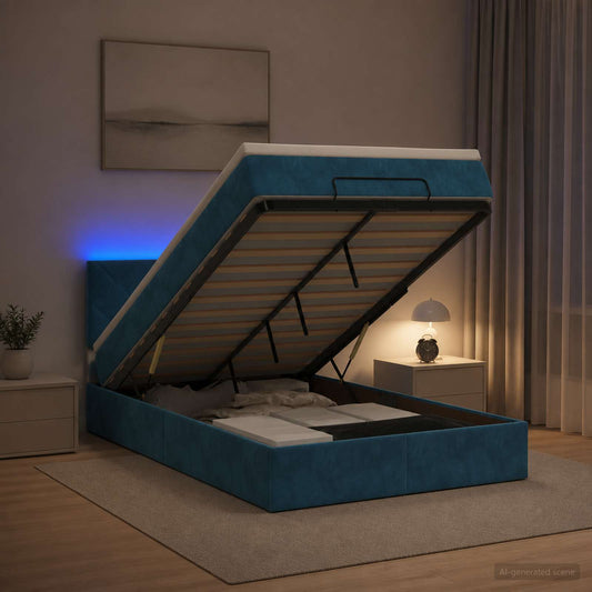 Letto Ottomano con Materasso e LED Blu scuro 120 x 190 cm