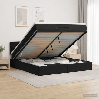 Letto Ottomano con Materasso e LED Nero 180 x 200 cm Velluto | homemem39