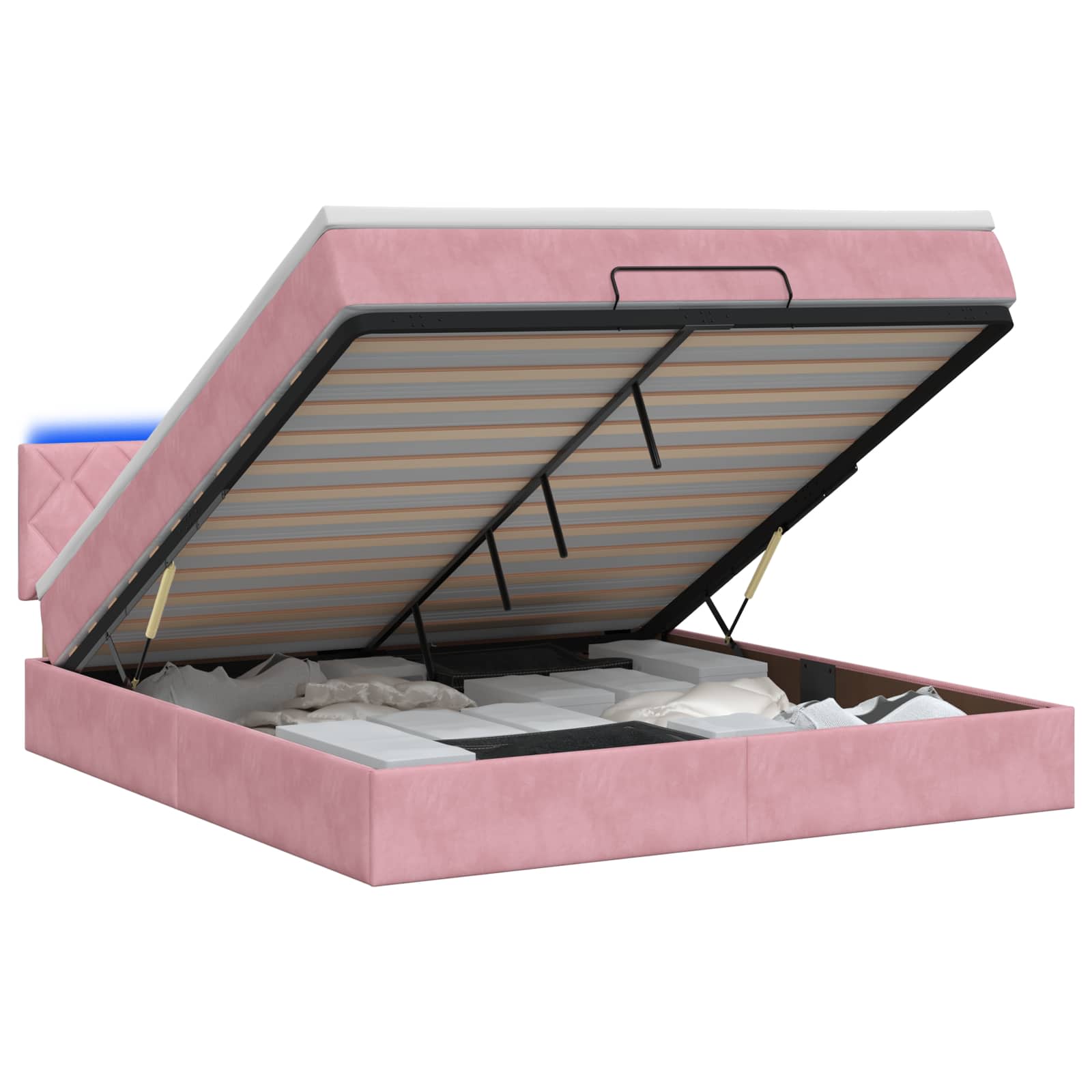 Letto Ottomano con Materasso e LED Rosa 160 x 200 cm Velluto | homemem39