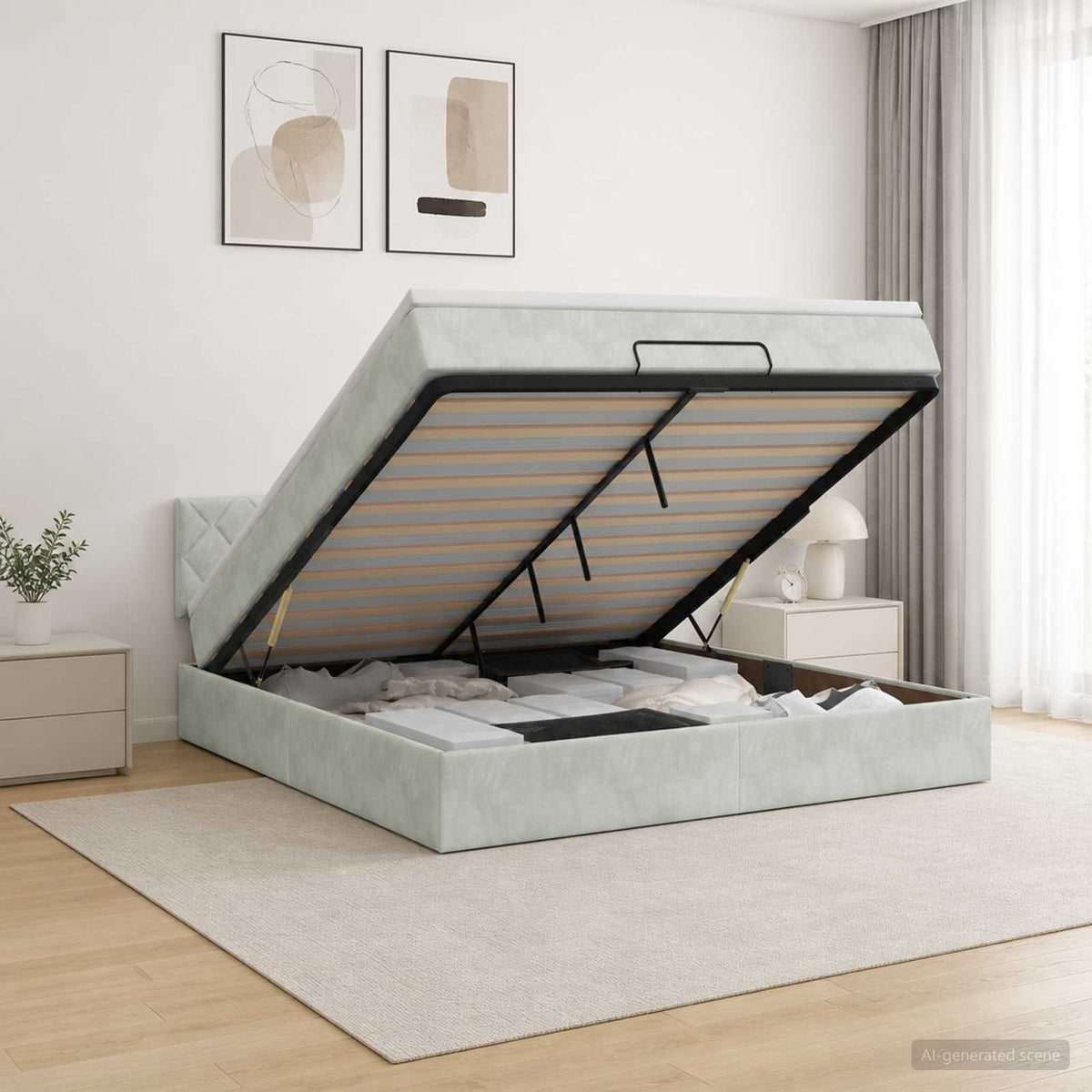 Letto Ottomano con Materasso e LED Grigio Chiaro 180 x 200 cm