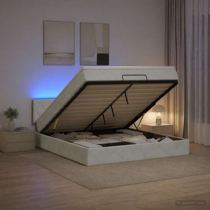 Letto Ottomano con Materasso e LED Grigio Chiaro 180 x 200 cm | homemem39