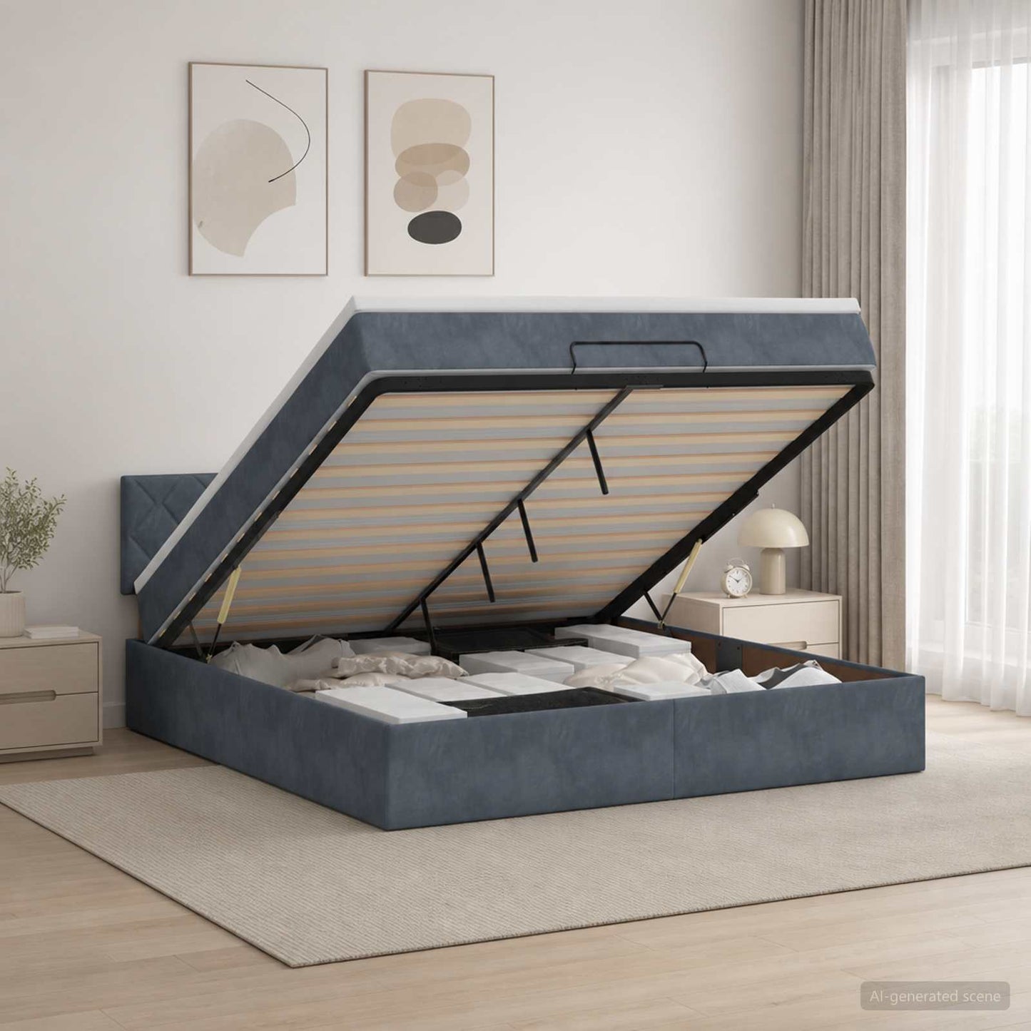 Letto ottomano con materasso Grigio Scuro 140 x 200 cm Velluto | homemem39