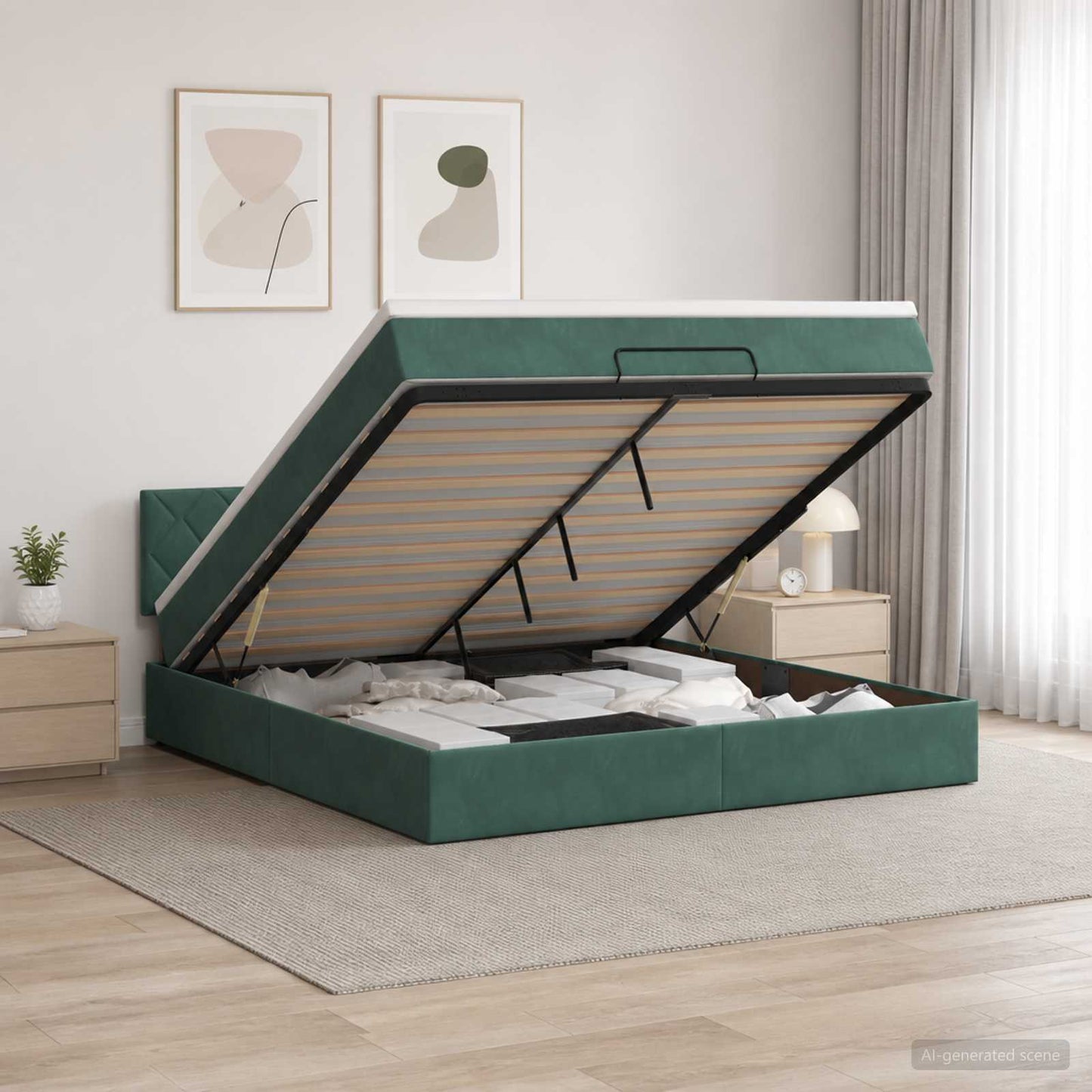 Letto ottomano con materasso Verde Scuro 180 x 200 cm Velluto | homemem39