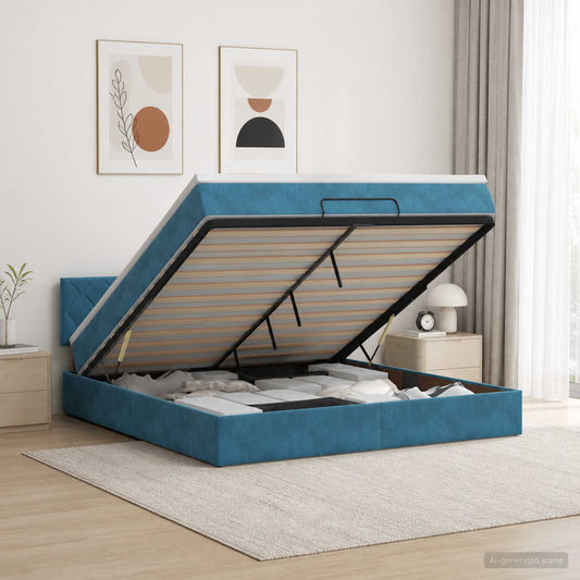 Letto ottomano con materasso Blu Scuro 160 x 200 cm Velluto | homemem39