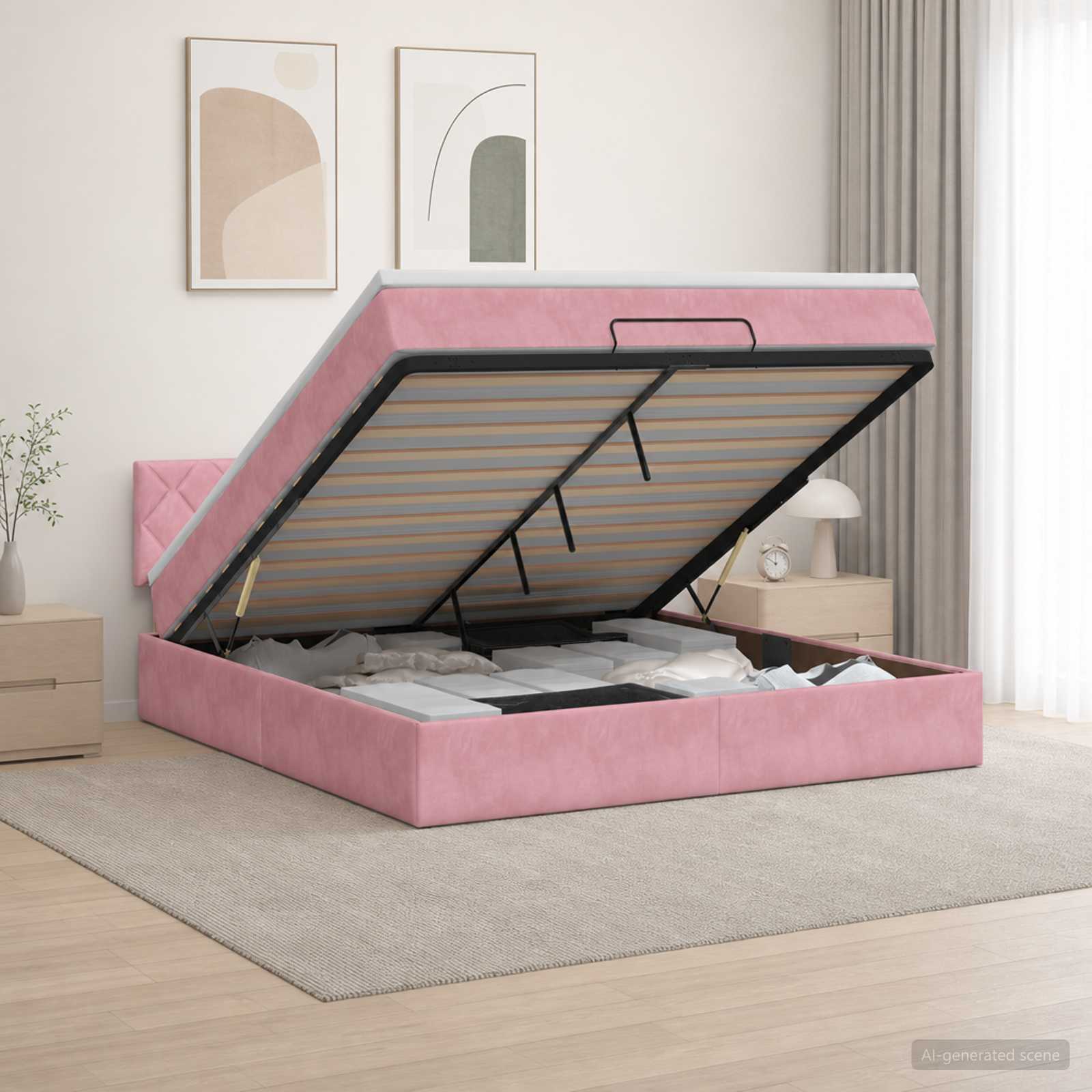 Letto ottomano con materasso Rosa 160 x 200 cm Velluto | homemem39