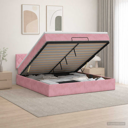 Letto ottomano con materasso Rosa 160 x 200 cm Velluto | homemem39