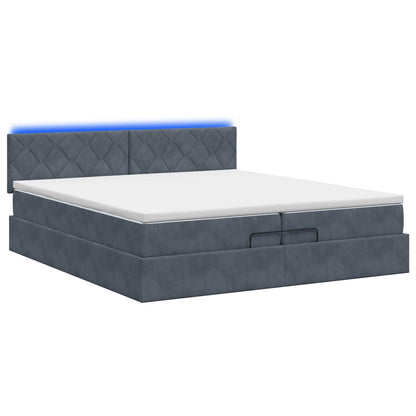Letto Ottomano con Materasso e LED Grigio Scuro 200 x 200 cm