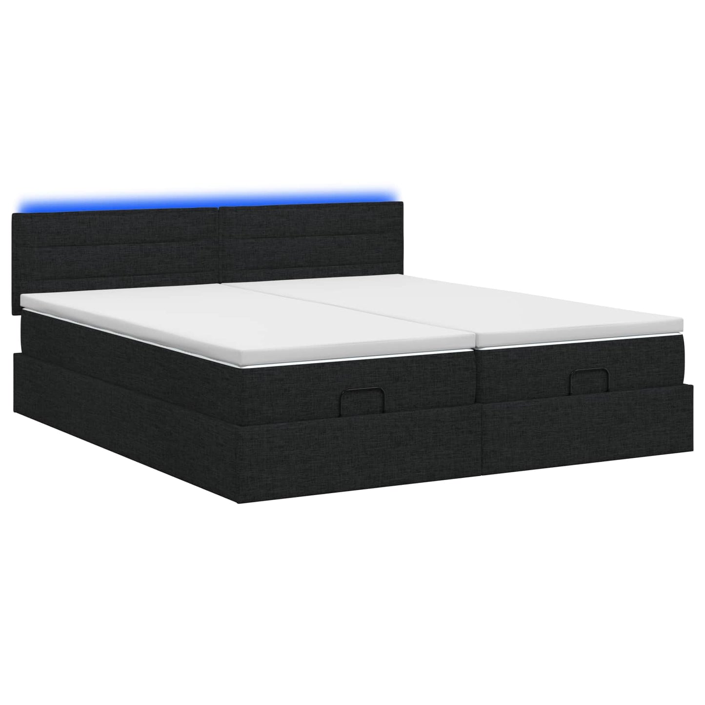 Letto Ottomano con Materasso e LED Nero 160 x 200 cm Tessuto