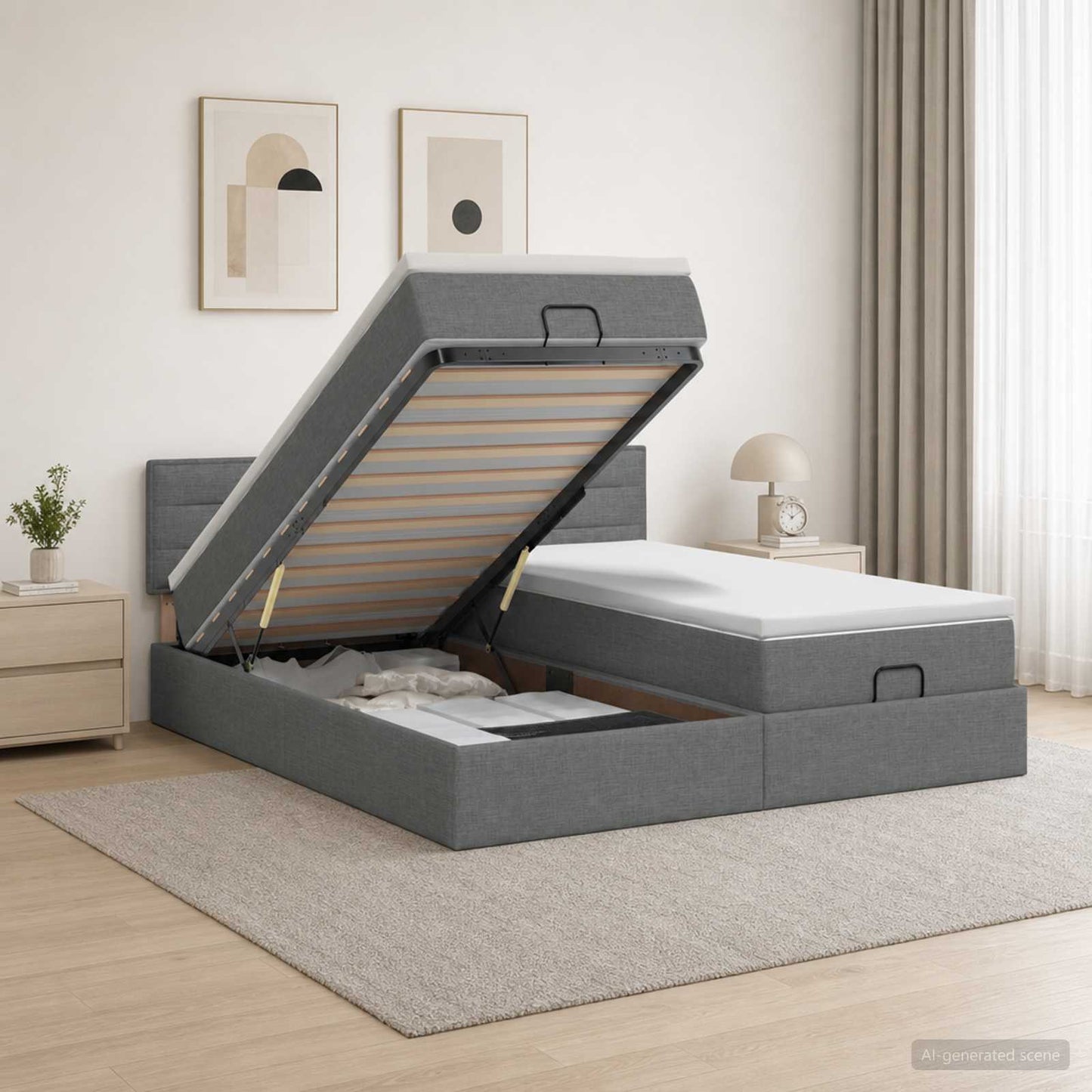 Letto Ottomano con Materasso e LED Grigio Scuro 160 x 200 cm