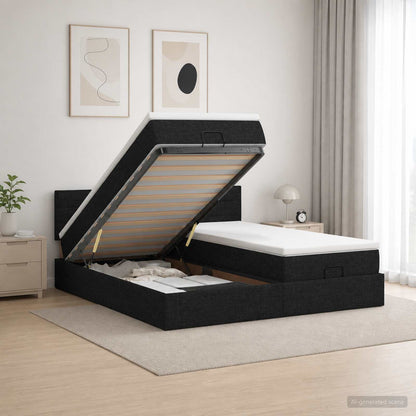 Letto Ottomano con Materasso e LED Nero 180 x 200 cm Tessuto