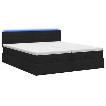 Letto Ottomano con Materasso e LED Nero 180 x 200 cm Tessuto