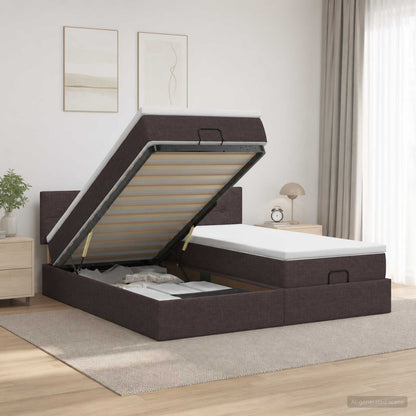 Letto ottomano con materasso 2 pz Marrone Scuro Tessuto