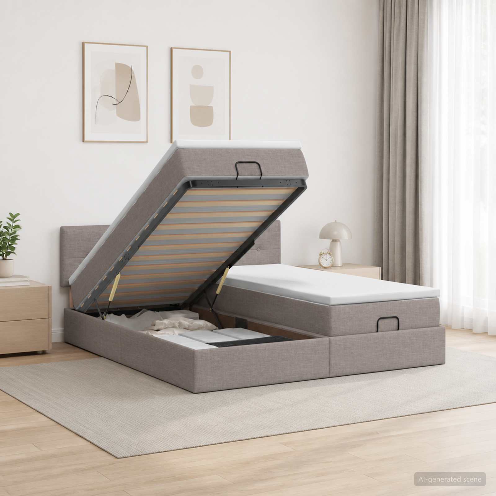 Letto ottomano con materasso con testiera 2 pz Tortora Tessuto | homemem39