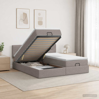 Letto ottomano con materasso con testiera 2 pz Tortora Tessuto | homemem39