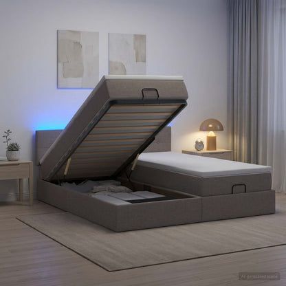 Letto Ottomano con Materasso e LED Tortora 200 x 200 cm Tessuto | homemem39
