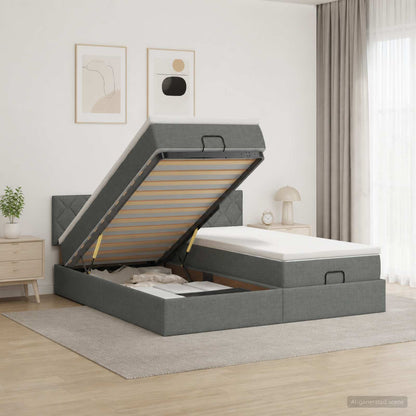 Letto ottomano con materasso 2 pz Grigio Scuro Tessuto