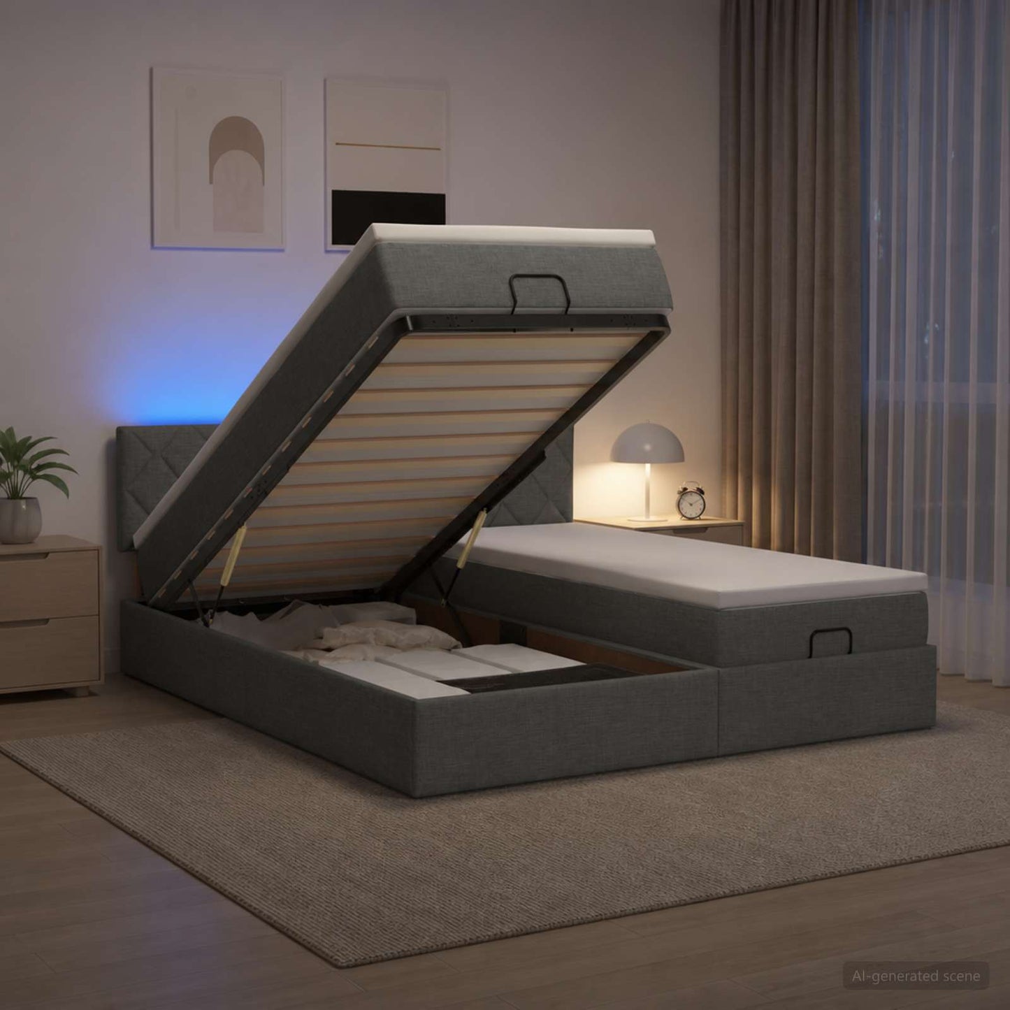 Letto Ottomano con Materasso e LED Grigio Scuro 160 x 200 cm