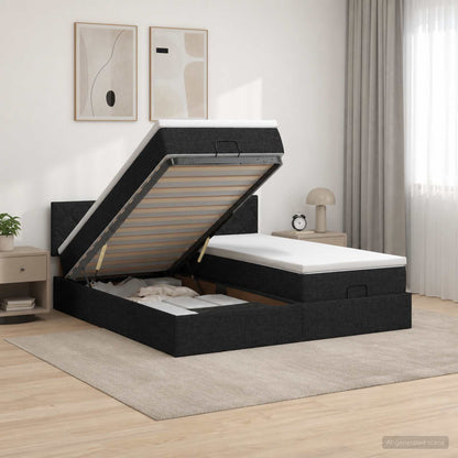Letto Ottomano con Materasso e LED Nero 180 x 200 cm Tessuto | homemem39