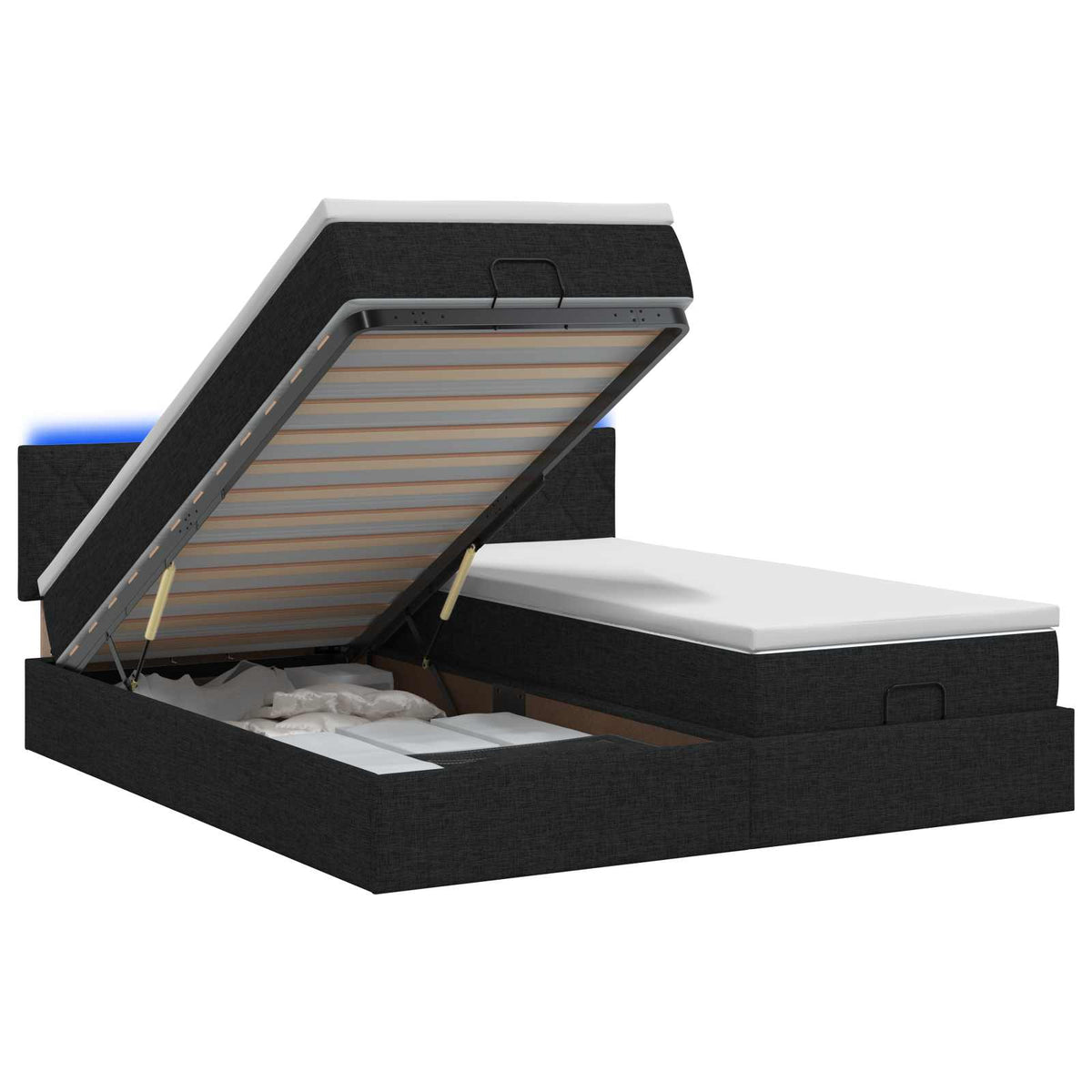 Letto Ottomano con Materasso e LED Nero 180 x 200 cm Tessuto | homemem39