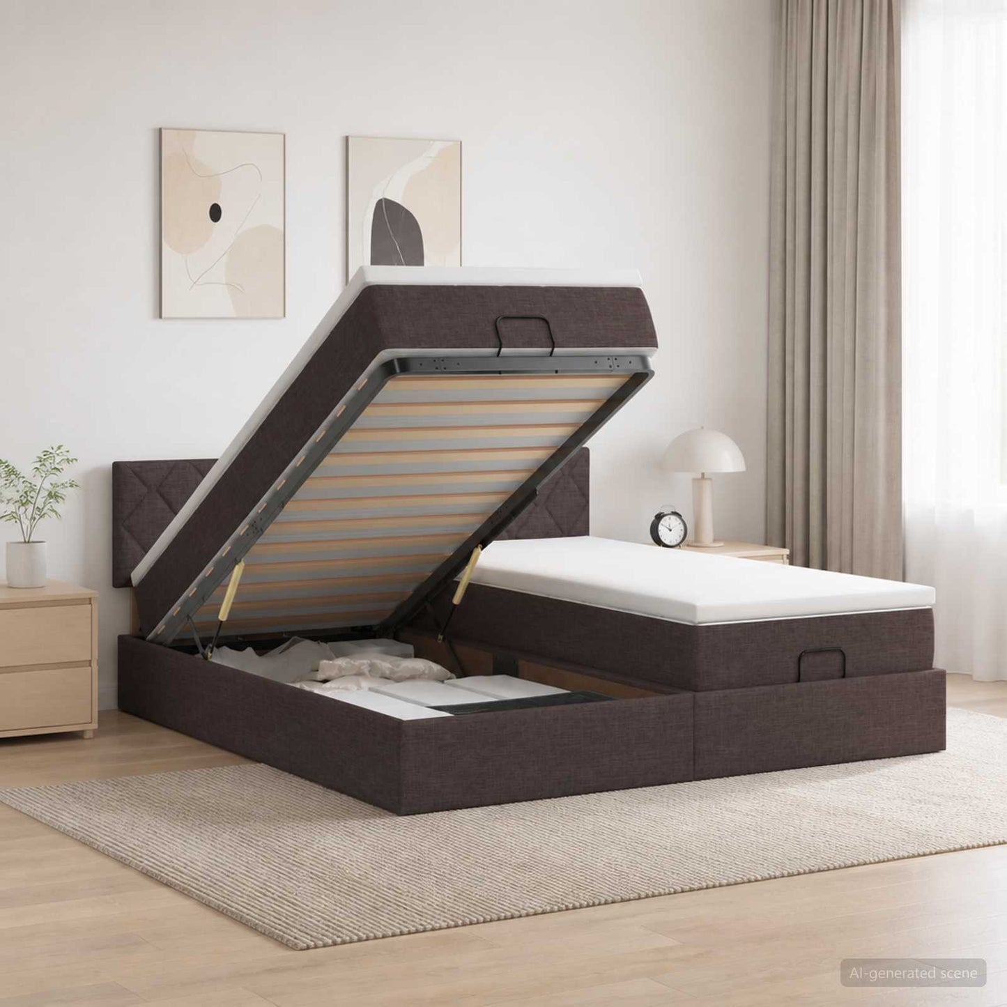 Letto Ottomano con Materasso e LED Marrone Scuro 200 x 200 cm