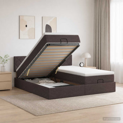 Letto Ottomano con Materasso e LED Marrone Scuro 200 x 200 cm