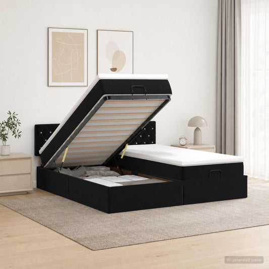 Letto Ottomano con Materasso e LED Nero 180 x 200 cm Velluto | homemem39
