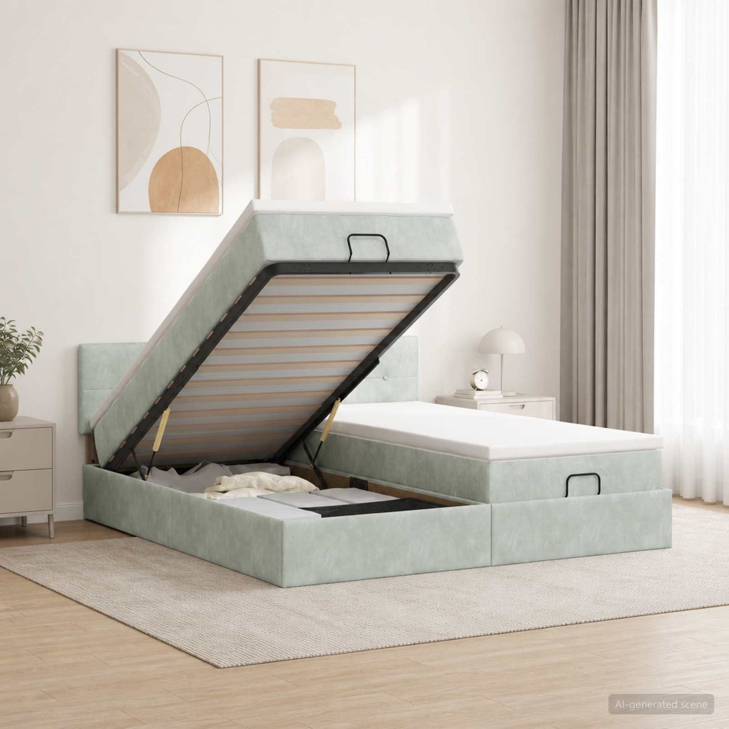 Letto ottomano con materasso 2 pz Grigio Chiaro Velluto