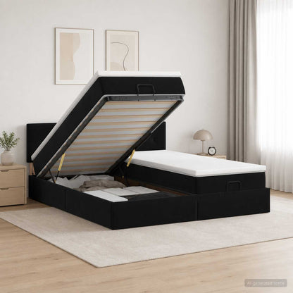 Letto ottomano con materasso con testiera 2 pz Nero Velluto | homemem39