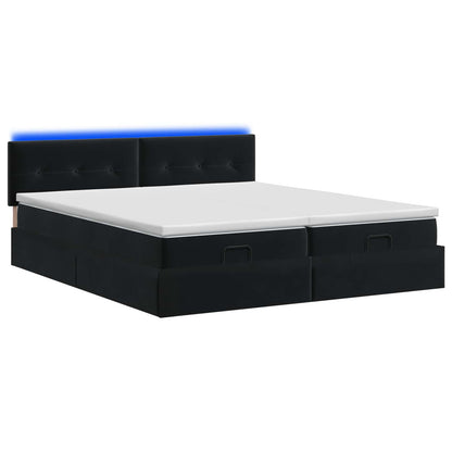 Letto Ottomano con Materasso e LED Nero 180 x 200 cm Velluto | homemem39