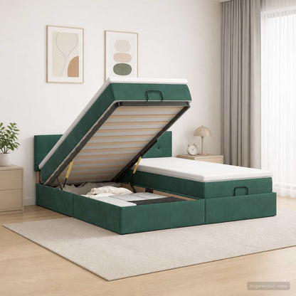 Letto ottomano con materasso 2 pz Verde Scuro Velluto