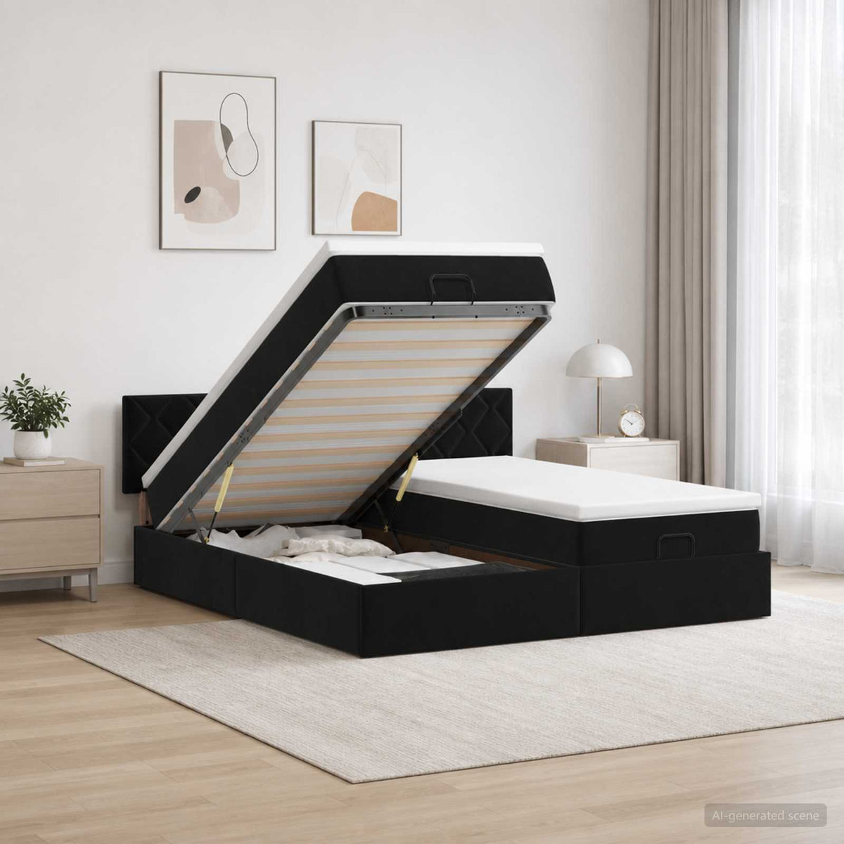 Letto Ottomano con Materasso e LED Nero 180 x 200 cm Velluto | homemem39