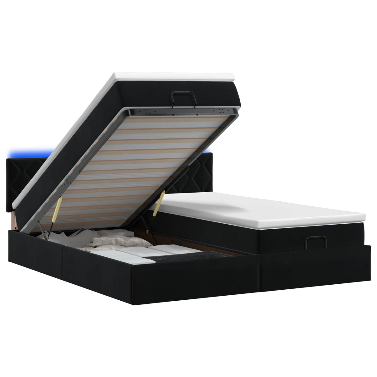 Letto Ottomano con Materasso e LED Nero 180 x 200 cm Velluto