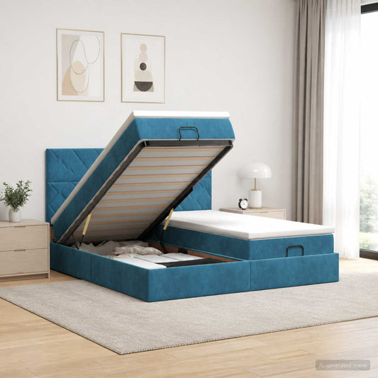 Letto ottomano con materasso 2 pz Blu Scuro Velluto | homemem39