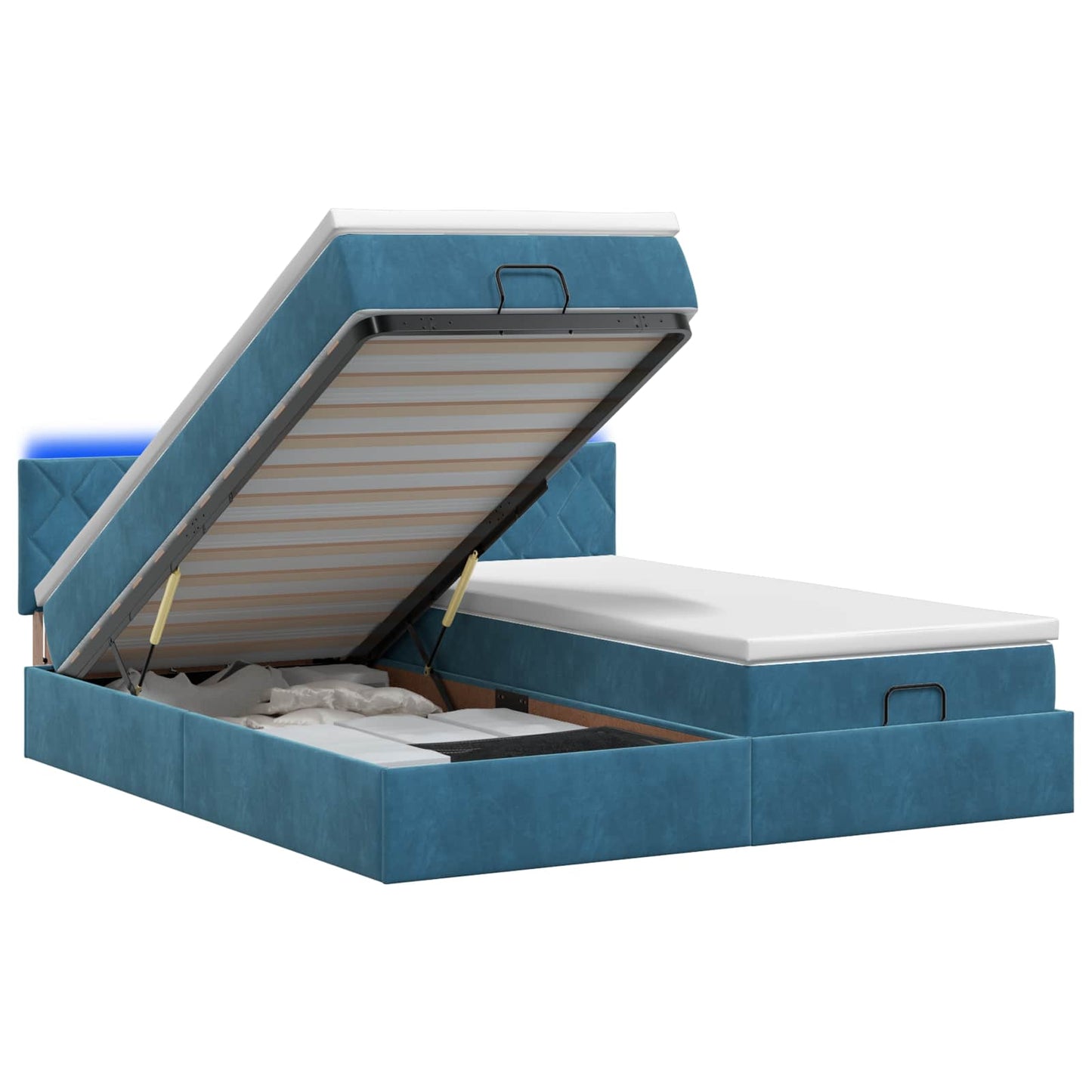 Letto Ottomano con Materasso e LED Blu scuro 180 x 200 cm