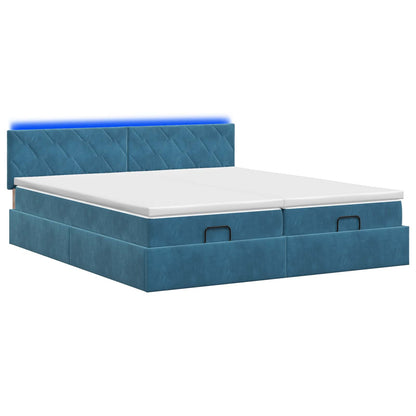Letto Ottomano con Materasso e LED Blu scuro 180 x 200 cm