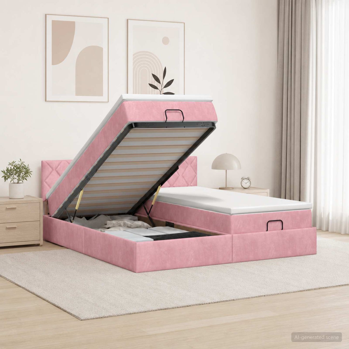 Letto ottomano con materasso con testiera 2 pz Rosa Velluto