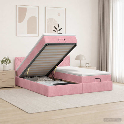 Letto ottomano con materasso con testiera 2 pz Rosa Velluto