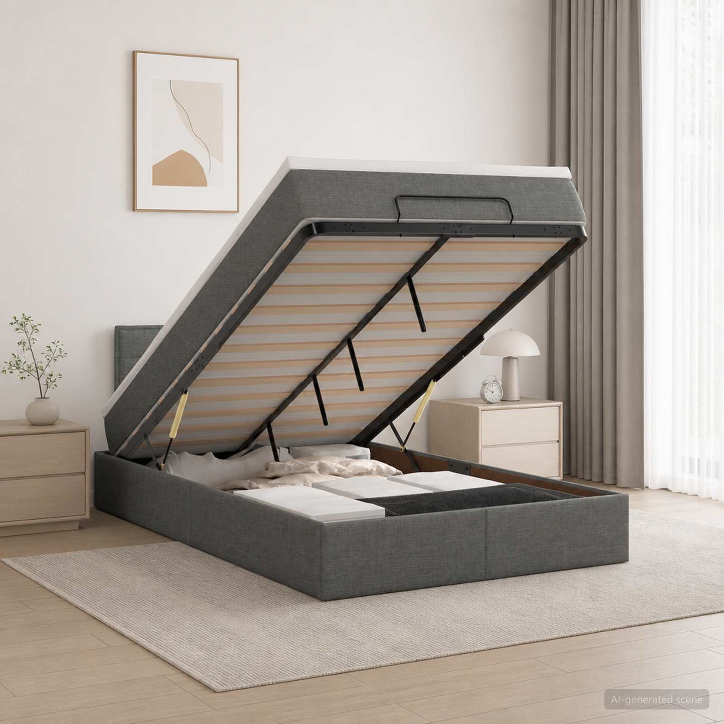 Letto Ottomano con Materasso e LED Grigio Scuro 120 x 200 cm