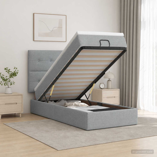 Letto Ottomano con Materasso e LED Grigio Chiaro 90 x 200 cm - homemem39