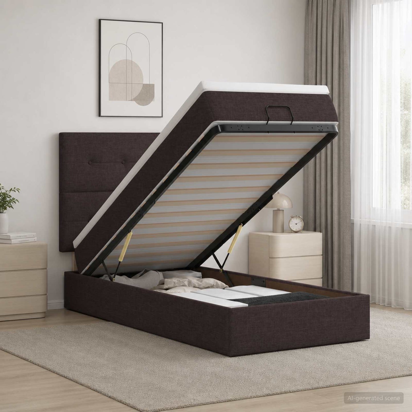 Letto Ottomano con Materasso e LED Marrone Scuro 100 x 200 cm