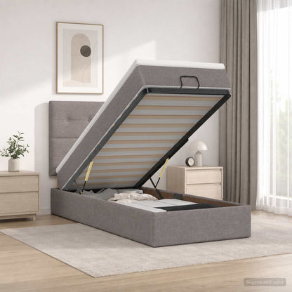 Letto Ottomano con Materasso e LED Tortora 100 x 200 cm Tessuto | homemem39