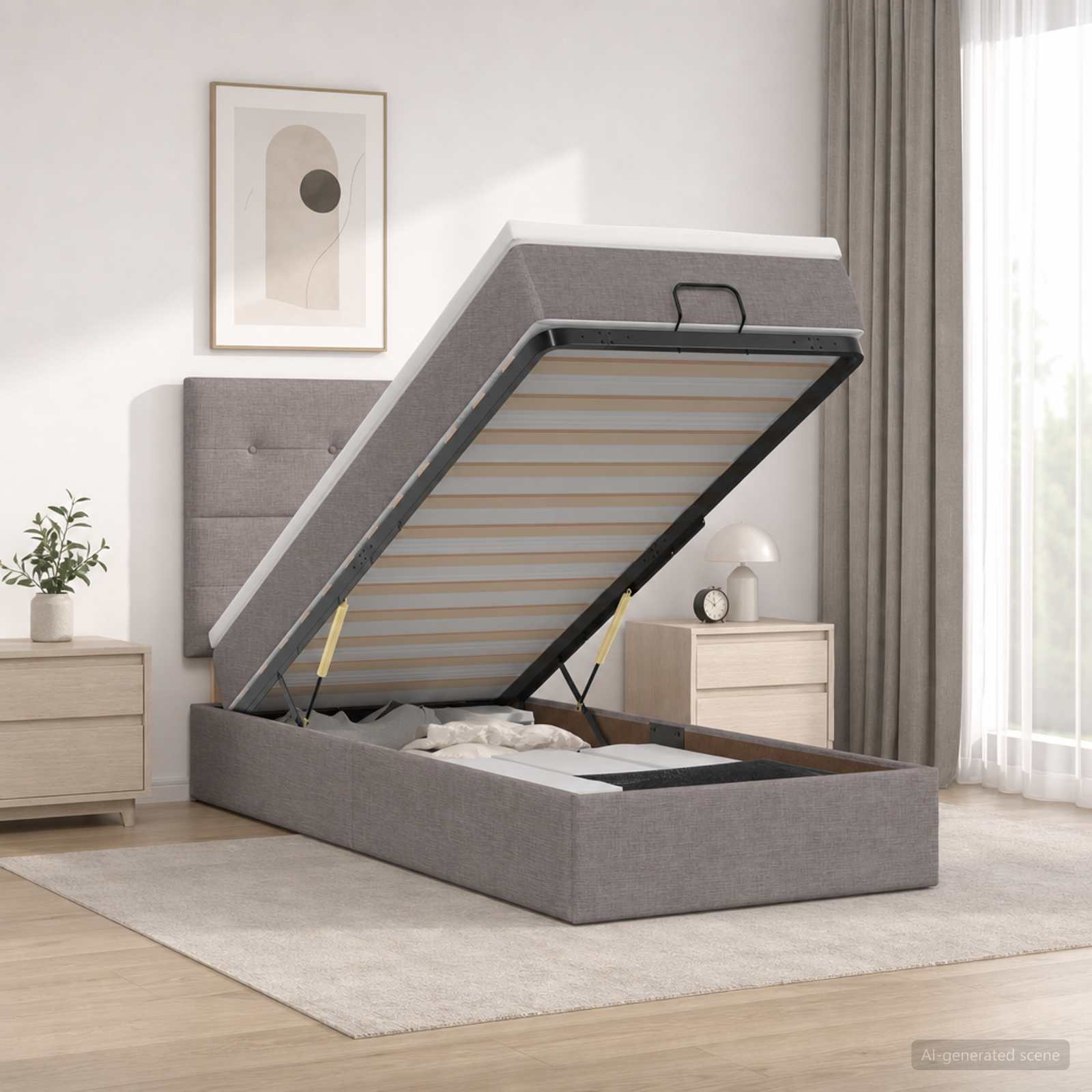 Letto ottomano con materasso Tortora 100 x 200 cm Tessuto | homemem39