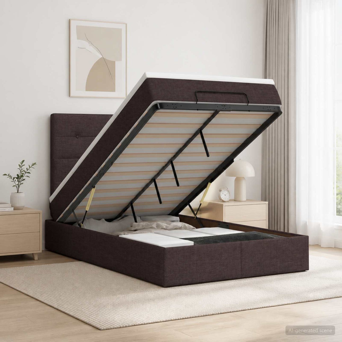 Letto ottomano con materasso Marrone Scuro 120 x 190 cm Tessuto
