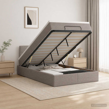 Letto Ottomano con Materasso e LED Tortora 120 x 190 cm Tessuto | homemem39