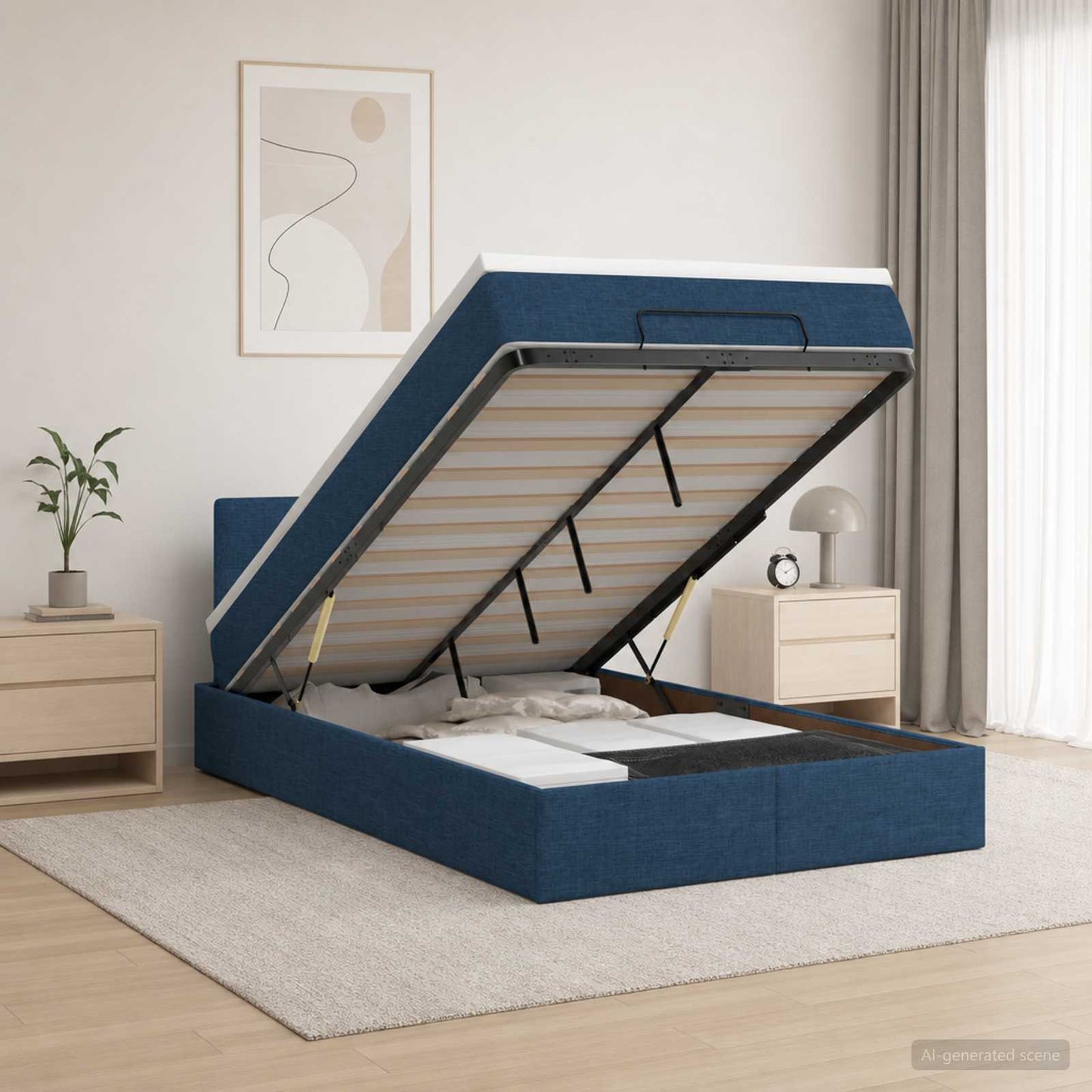Letto Ottomano con Materasso e LED Blu 120 x 200 cm Tessuto