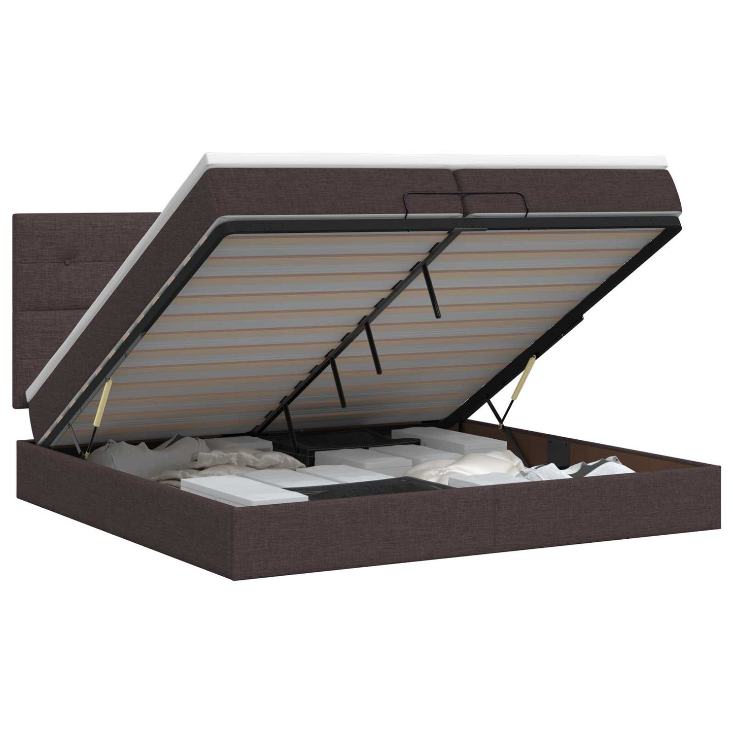 Letto ottomano con materasso Marrone Scuro 200 x 200 cm Tessuto | homemem39