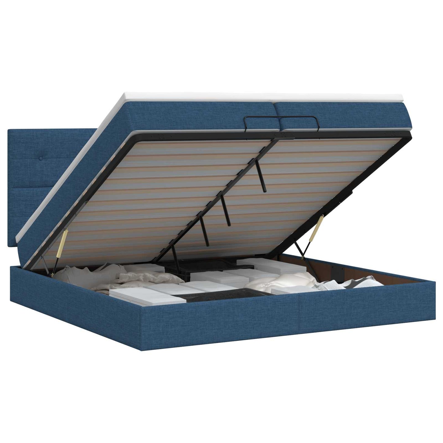 Letto ottomano con materasso Blu 200 x 200 cm Tessuto | homemem39