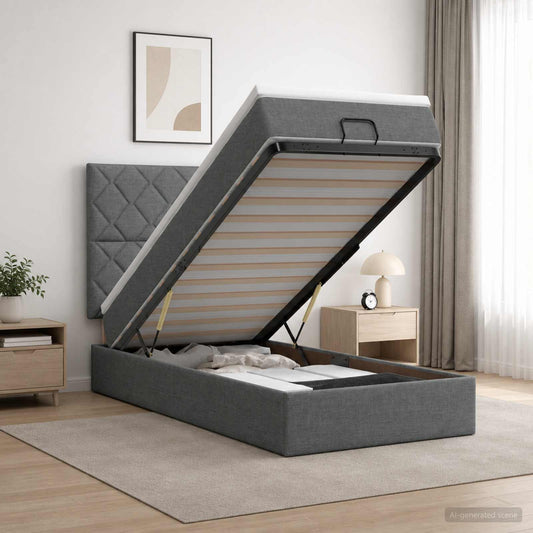 Letto ottomano con materasso Grigio Scuro 80 x 200 cm Tessuto | homemem39