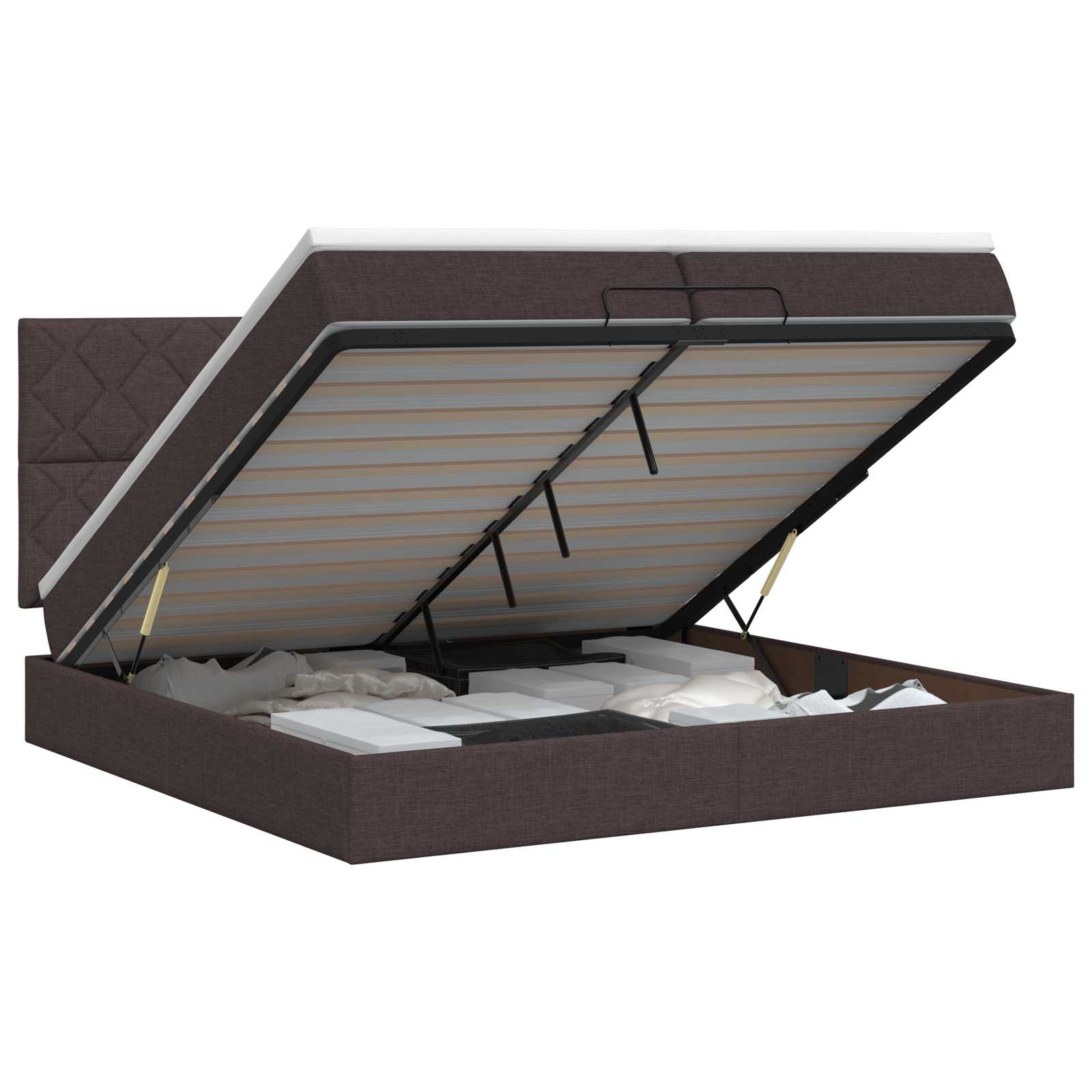Letto ottomano con materasso Marrone Scuro 200 x 200 cm Tessuto | homemem39